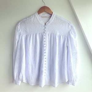 Soft Surroundings Womens Shirt Blouse White Embroidered Pearl Button Up Lined XS